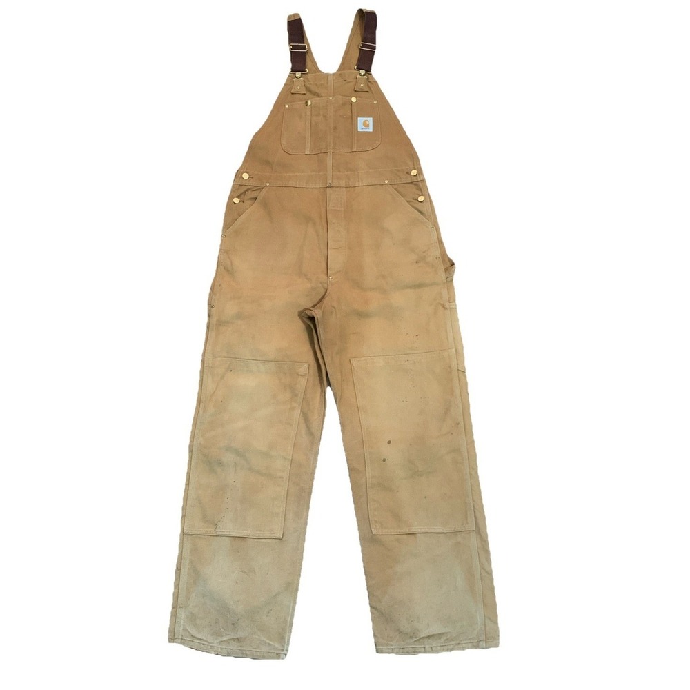 VTG Carhartt Overalls Mens 38x31 Brown‎ Duck Bib Double Knee Workwear USA made